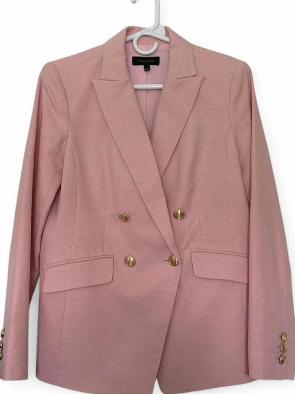 Talbots Cotton Double-Breasted Blazer with Gold Buttons Light Pink Size 4